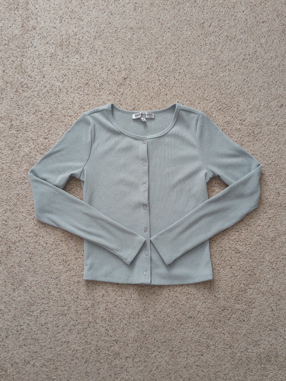 Madden Girl Gray Ribbed Long Sleeve Top Medium